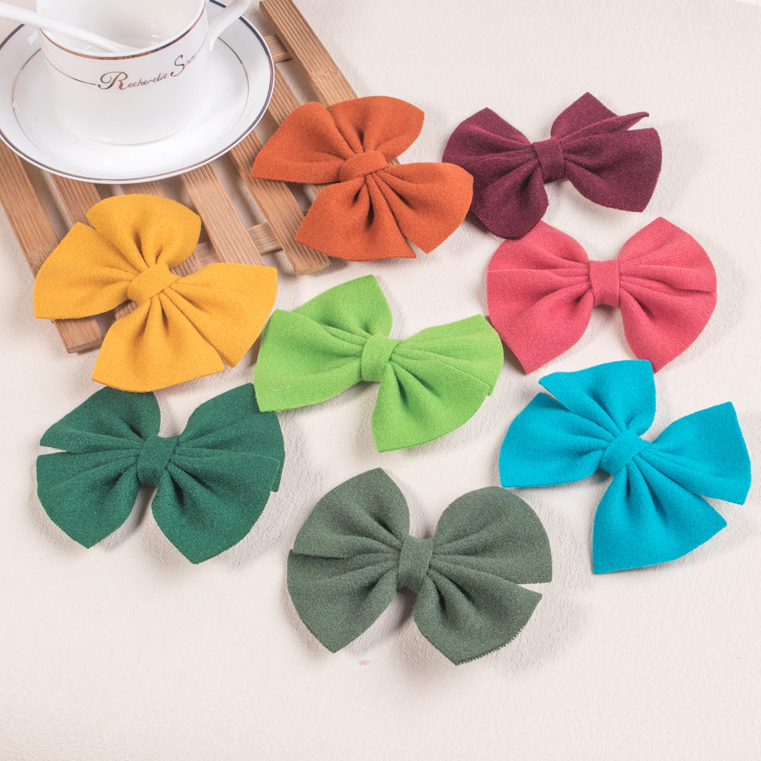 5pcs Woolen Hair Bows with Clips Girls Fabric Bows Hair Clips Hairpins Baby Kids Children Hair Accessories Set