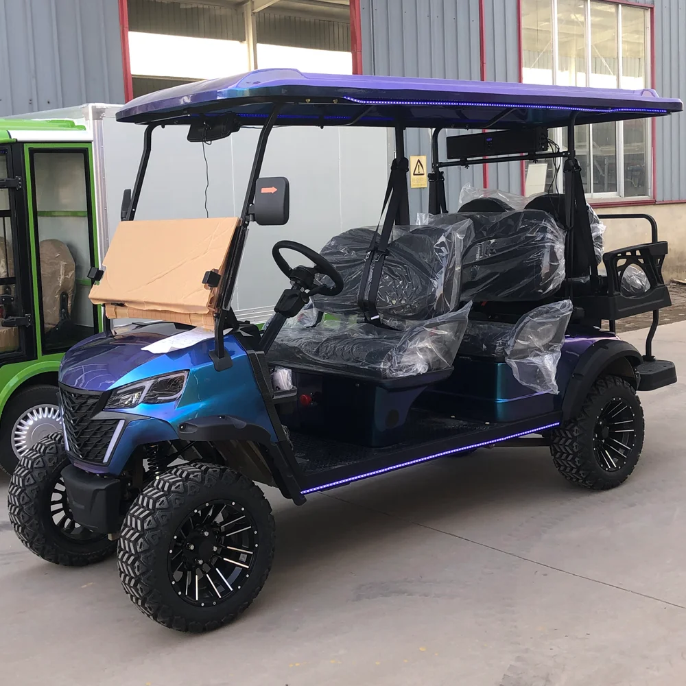 

48V Adults Golf Scooter Solar Panels Powered Brilliant Purple Golf Carts 4 6 Seater Off Road Beach Buggy Electric Golf Cart