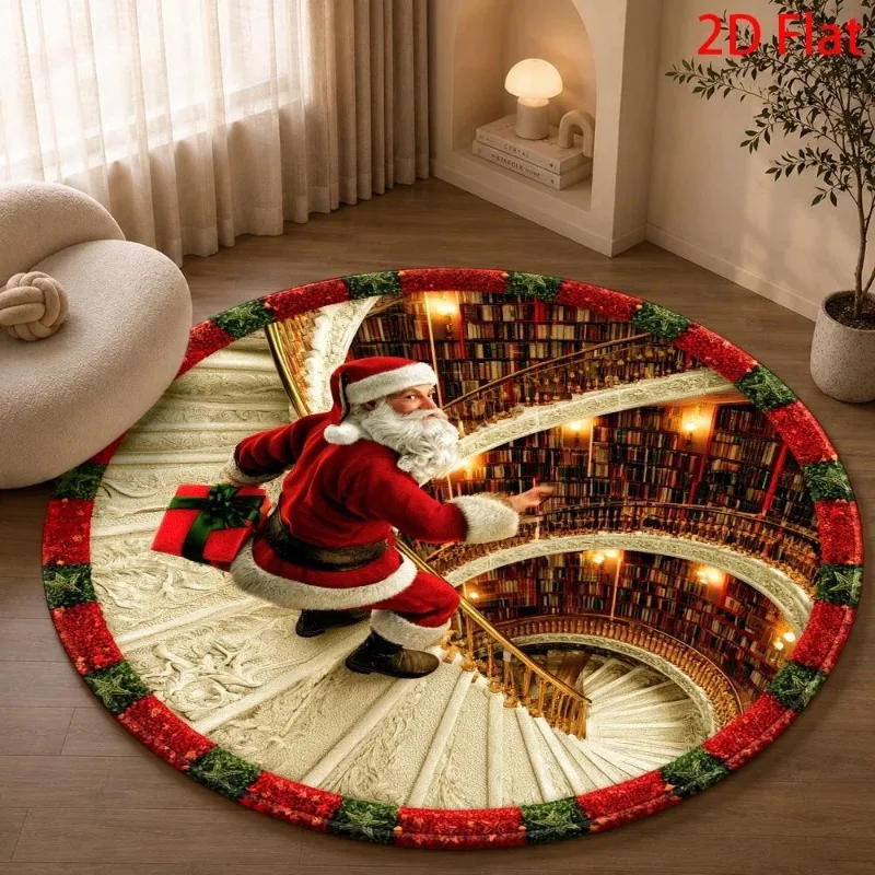 3D Hole Santa Climbing Area Rug 120x120cm Entryway Illusion Decor
