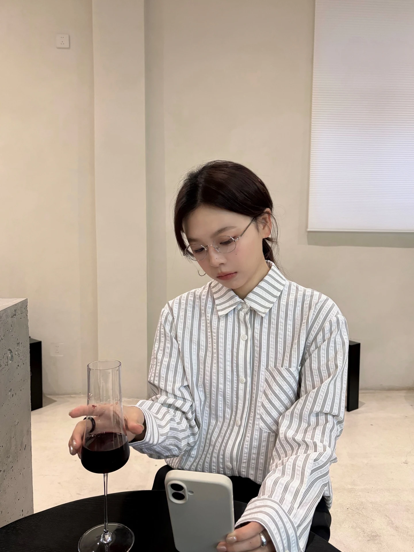 

OOOINKK Vintage Bubble Cloth Texture Loose Slimming oulder Drop irt Casual Sle Women's Long Sve Striped Cotton Blend