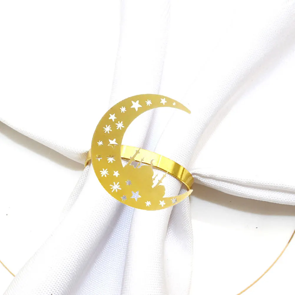 

6pcs Metal Napkin Rings Ramadan Decorative Serviette Holder Moon Design Table Decoration Dinner Party Supplies