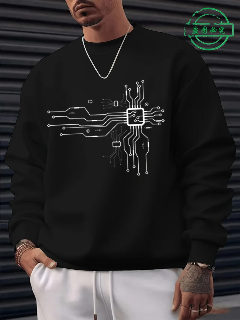 Men's Sweatshirts Fashion Casual CPU Processor Computer Programmer Printed Thin Shirts Pullover 100% Cotton Sweatshirt 330gsm