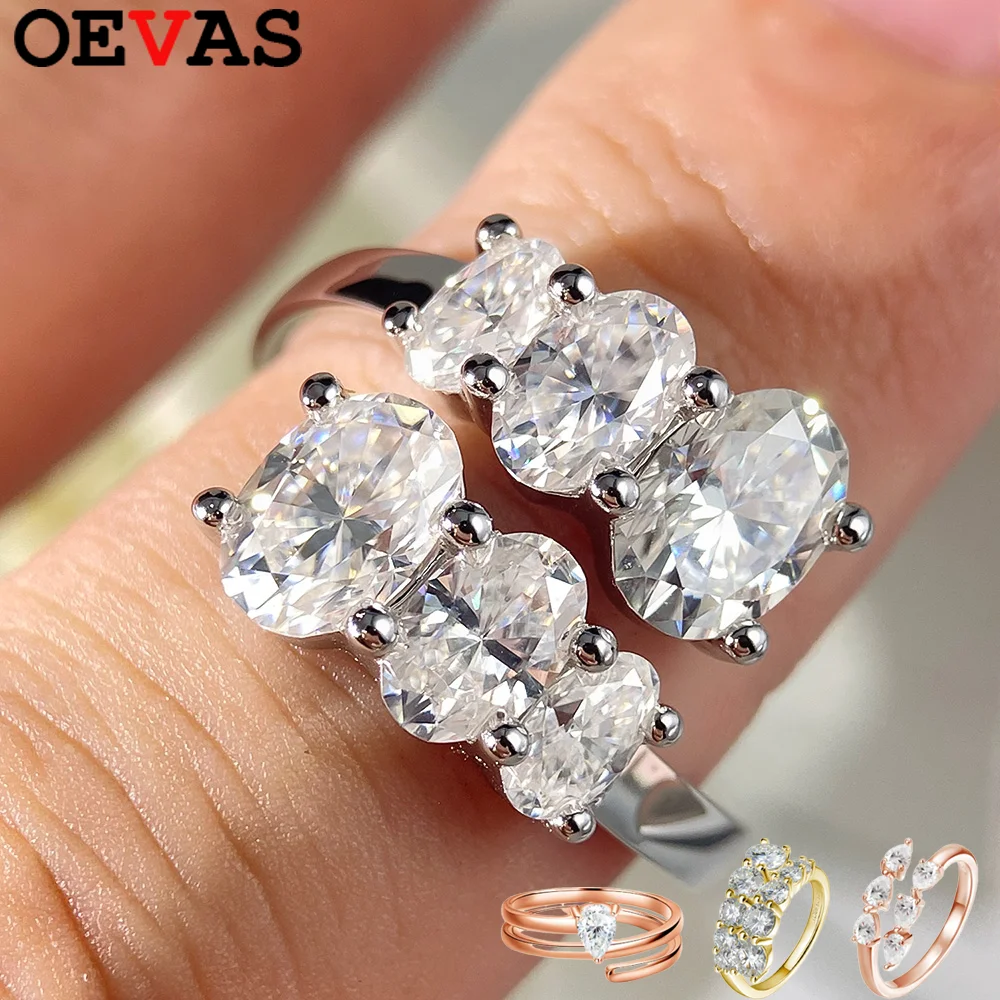 

Женские обручальные кольца OEVAS с муассанитом и бриллиантами, посеребренное 925 пробы, супер сверкающее кольцо для невесты 18 карат с сертификатом
