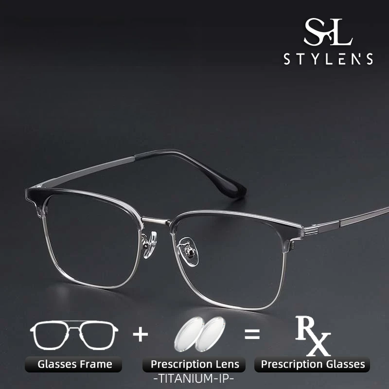 

STYLENS Бизнес Сверхлегкий дизайн Фотохромные очки из чистого титана Мужские квадратные анти-синие лучи по рецепту Настройка по индивидуальному заказу 5005