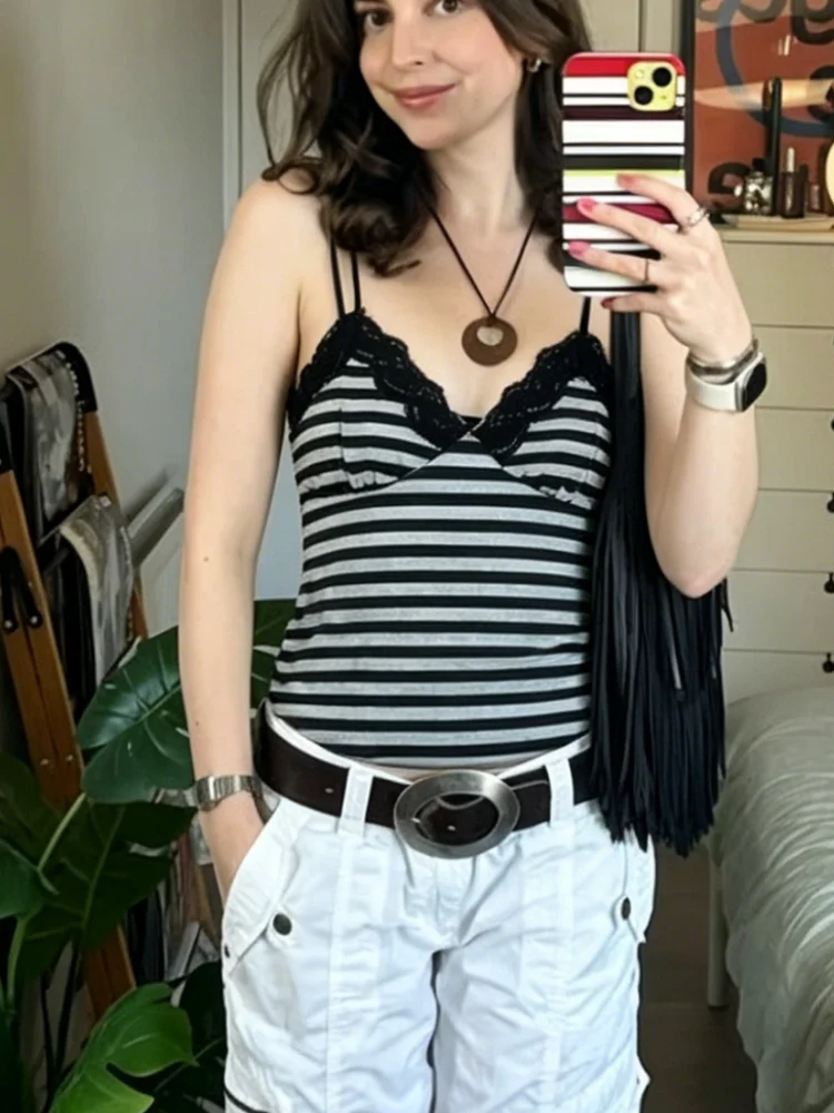 Retro Pink Black Striped Lace - Cami Top Lace review and price