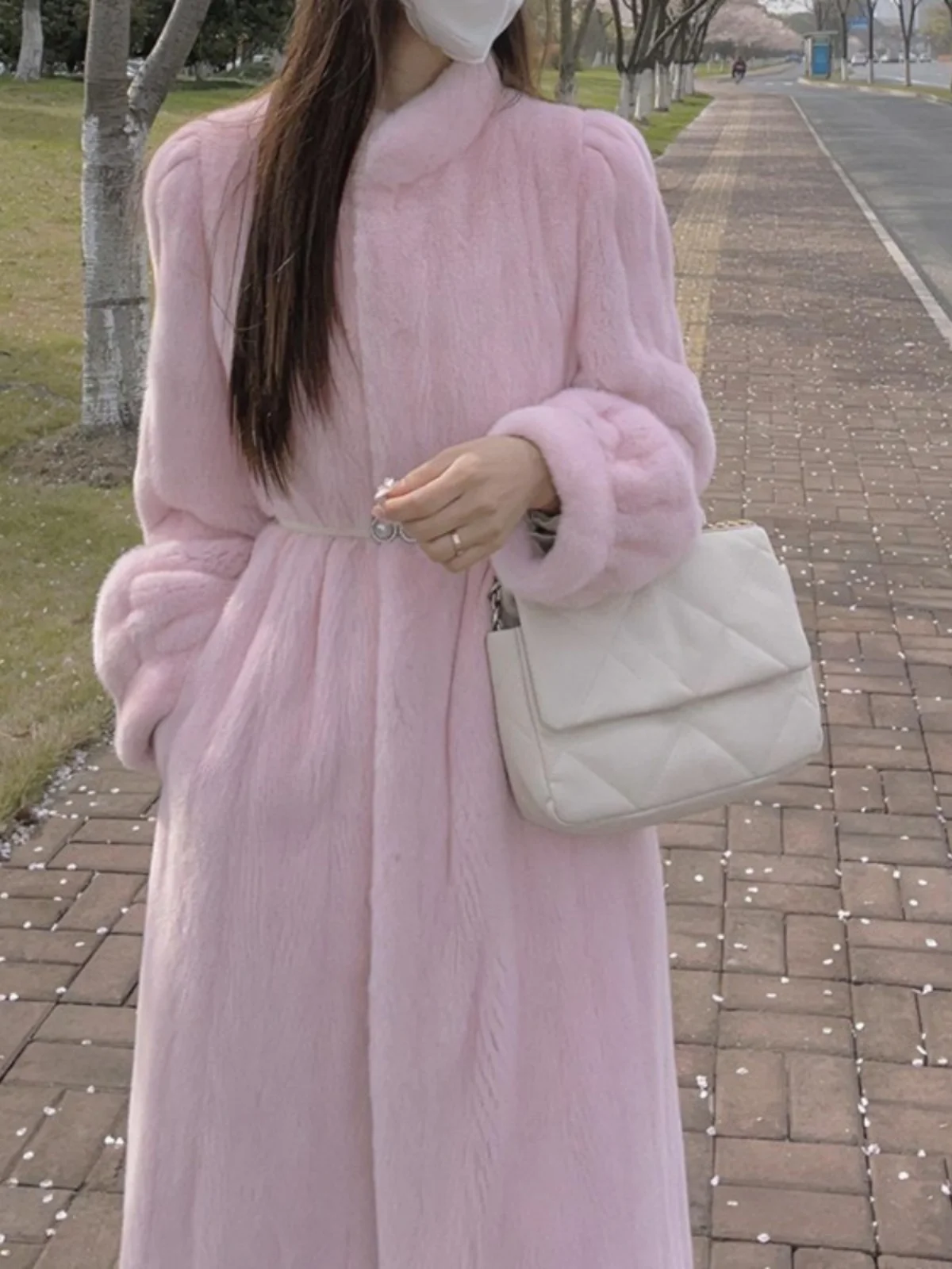 Super Nice Pink Long Version Coat Senior Sense Royal Sister Feng Fujia Qianjin Lamb Wool Thick Coat Women Winter Hot Sale