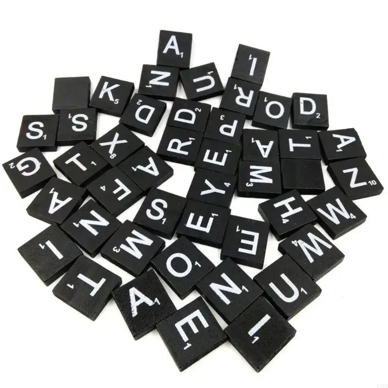 100pcsウッドアルファベット文字パズルブロックブラックタイルのためのグリップのためのグリップのためのティーチングエイドキッズアクティビティパズルゲームP31b