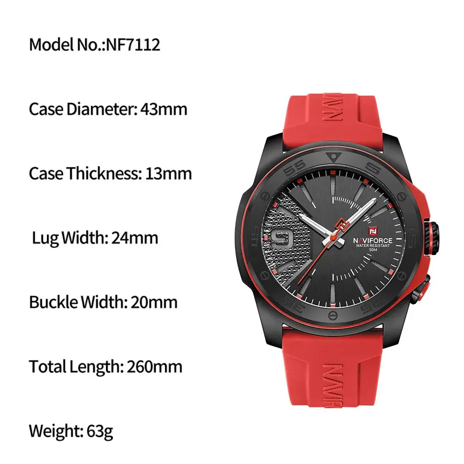 NAVIFORCE Original Quartz Watch for Men Simple Silicone Strap Wristwatch 5Bar Waterproof Luminous Men's Watches relgio masculino