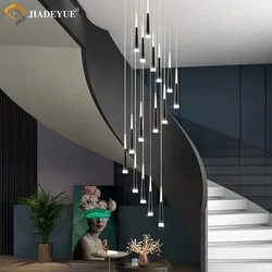 Zwart Trap Kroonluchter Modern Duplex Architectuur Interieur Woonkamer Eetkamer Plafond Kroonluchter Led Licht Lijn