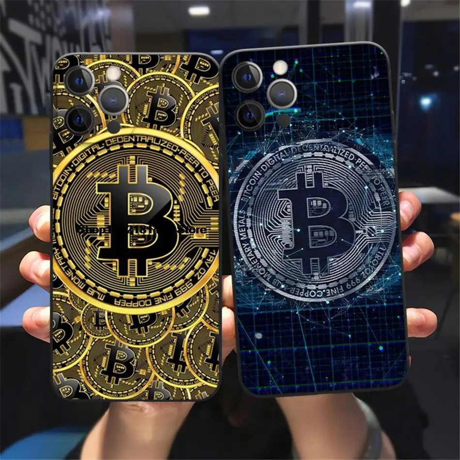 

Bitcoin Coins Funny Case For iPhone 11 12 13 14 15 16 Pro XS Max X XR 16 Plus 12 13 Mini Luxury Black Soft Silicone TPU Case