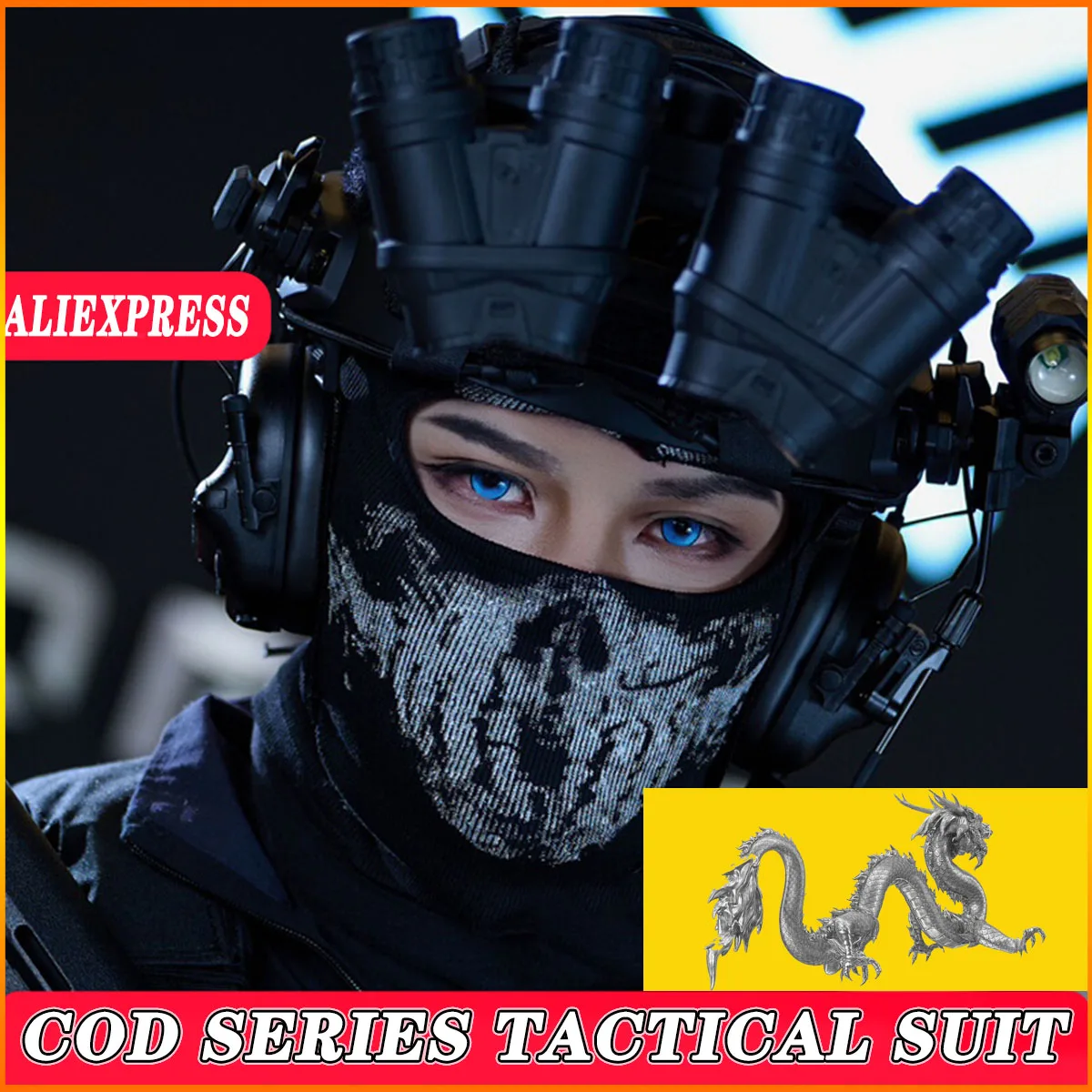 

Tactical FAST Helmet Set with COD Ghost Skull Mask Headset Cat ears Helmet Signal Light NVG Model for Outdoor Cosplay BBS Game