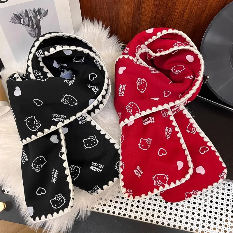 Kawaii шарф «Hello Kitty» с милым принтом в стиле аниме, вязаный универсальный комплект, женские аксессуары, теплая шея, украшение для прогулок, подарок для девочек, оптовая продажа