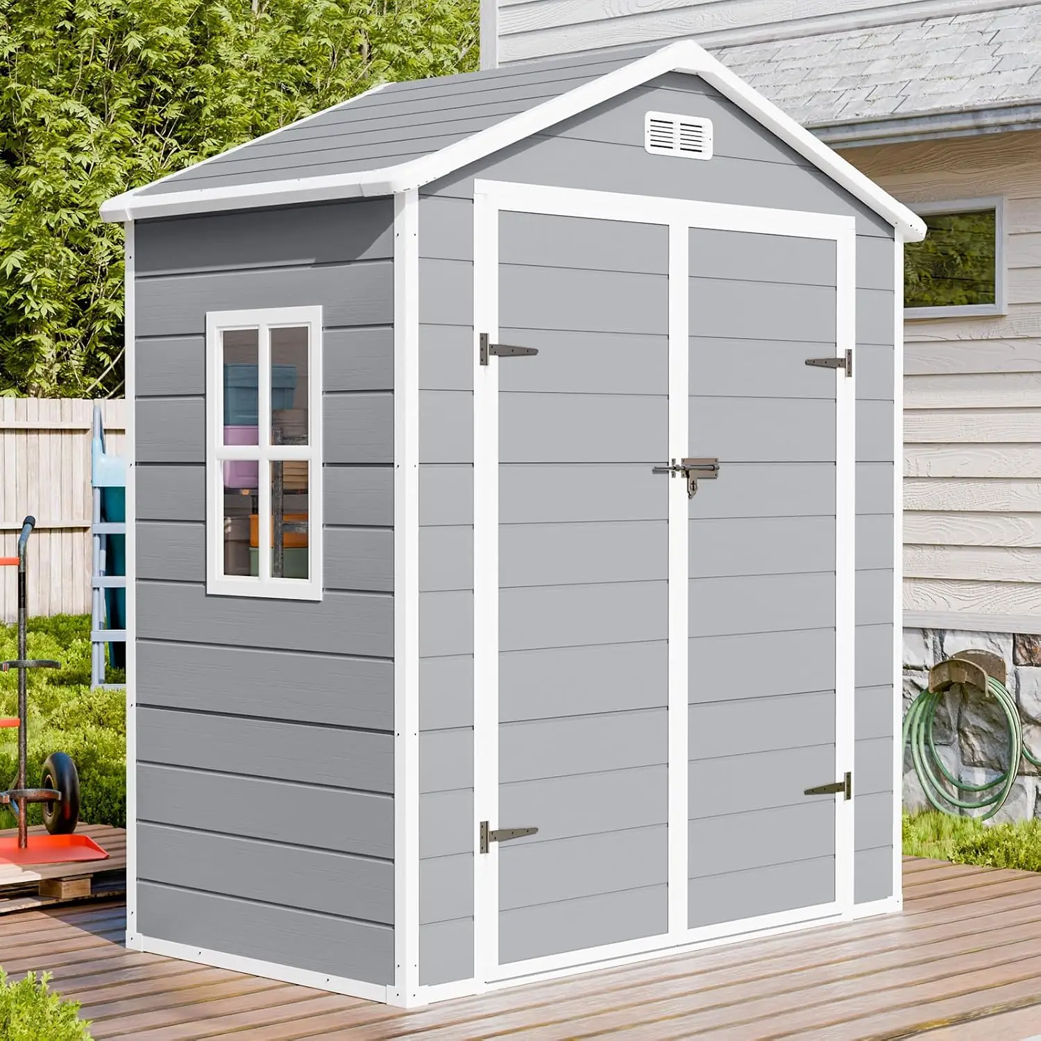 Resin Storage Shed 6x3 FT with Floor, Outdoor Garden Tool House, Light Gray, Customized