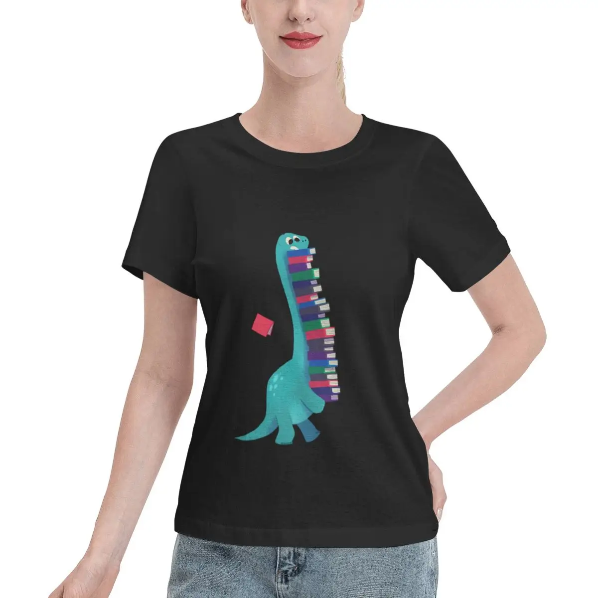 Wardrobe Essential BOOK DINOSAURS 01 Boxy Women's T-shirt Sweet Summer Women Top