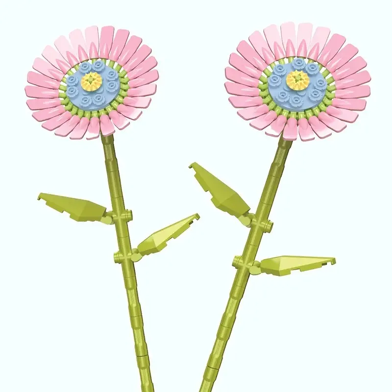 

2pcs Zinnia Building Block Flowers Small Particle DIY Educational Assembly Toys Desktop Art Decorative Flower Ornaments