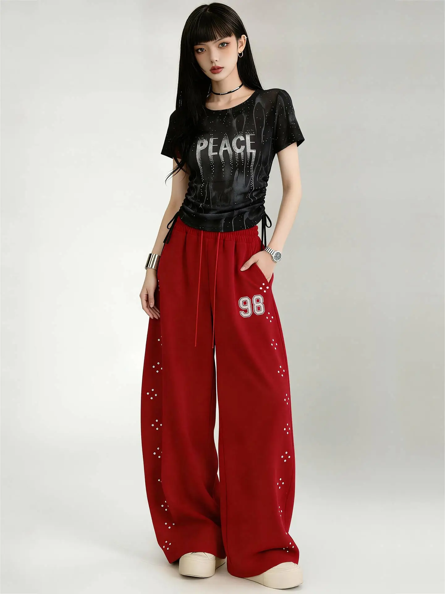 square-dance-ensemble-summer-hip-hop-cool-wind-short-sleeve-wide-leg-pants-jazz-dance-outfit-whole-set-trendy-women's-sportswear
