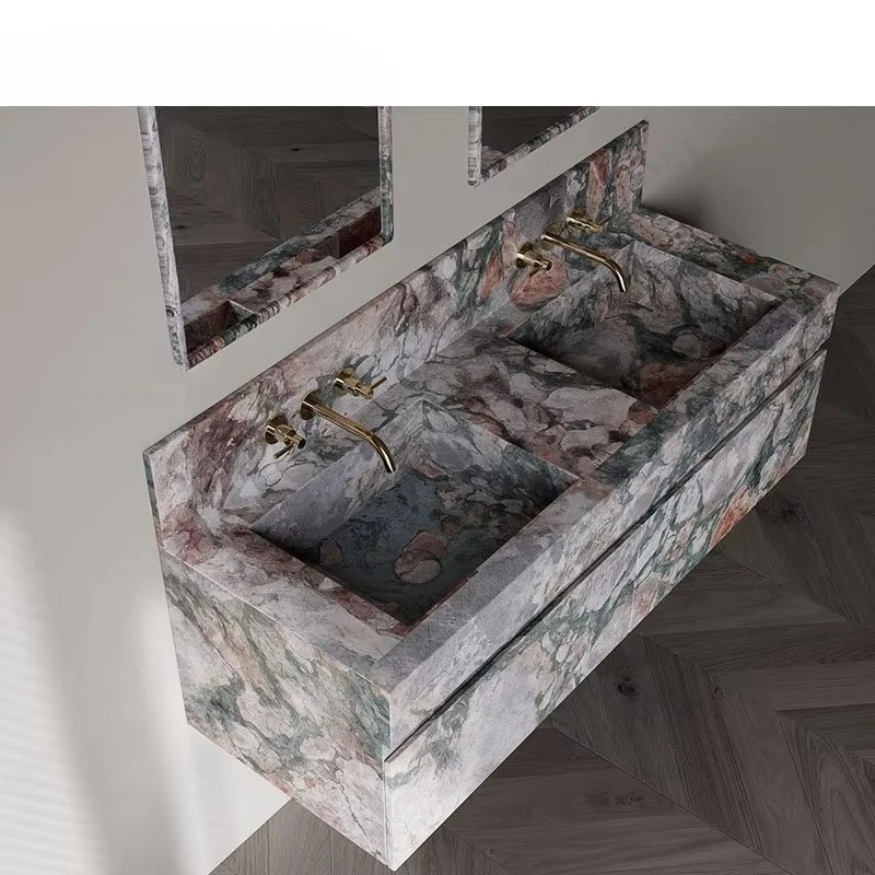 Portuguese pink marble vanity for subtle design villa hotel apartment bathroom interior decoration