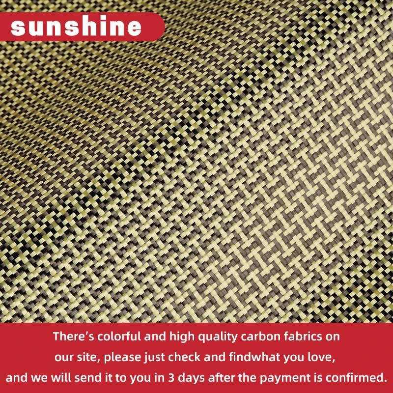 185gsm Carbon Aramid Fiber Hybrid Fabric Plain woven  I-shaped Square Fabric Yellow
