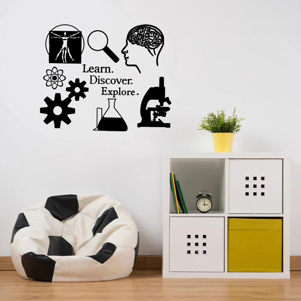 Science Wall Decal Learn Discover Explore Science Classroom Wall Sticker Science Decal Vinyl Removable Wall Decor Wallpaper S378