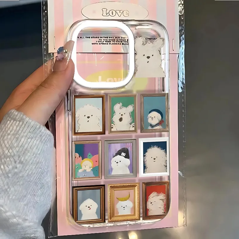 

Cute Nine Palace Grid Dog Phone Case For iPhone 17 16 15 11 12 14 13 Pro Max Mini X XS XR 7 Plus 16E Air Shockproof Cover Fundas