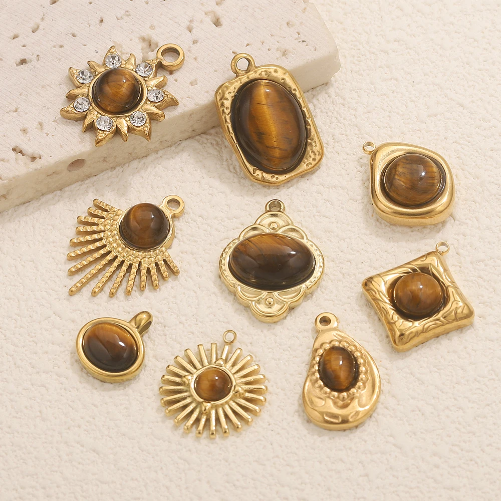 4pcs Stainless Steel Tiger's Eye Charms For Jewelry Making Women Necklace Earrings DIY Pendants Jewelry Findings Accessories image 5