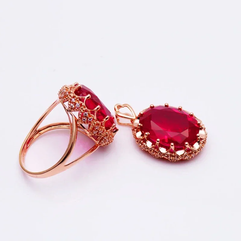 Court Style New in Plated  Rose Gold Inlaid Oval Ruby Rings for Women Creative Classic Jewelry Opening