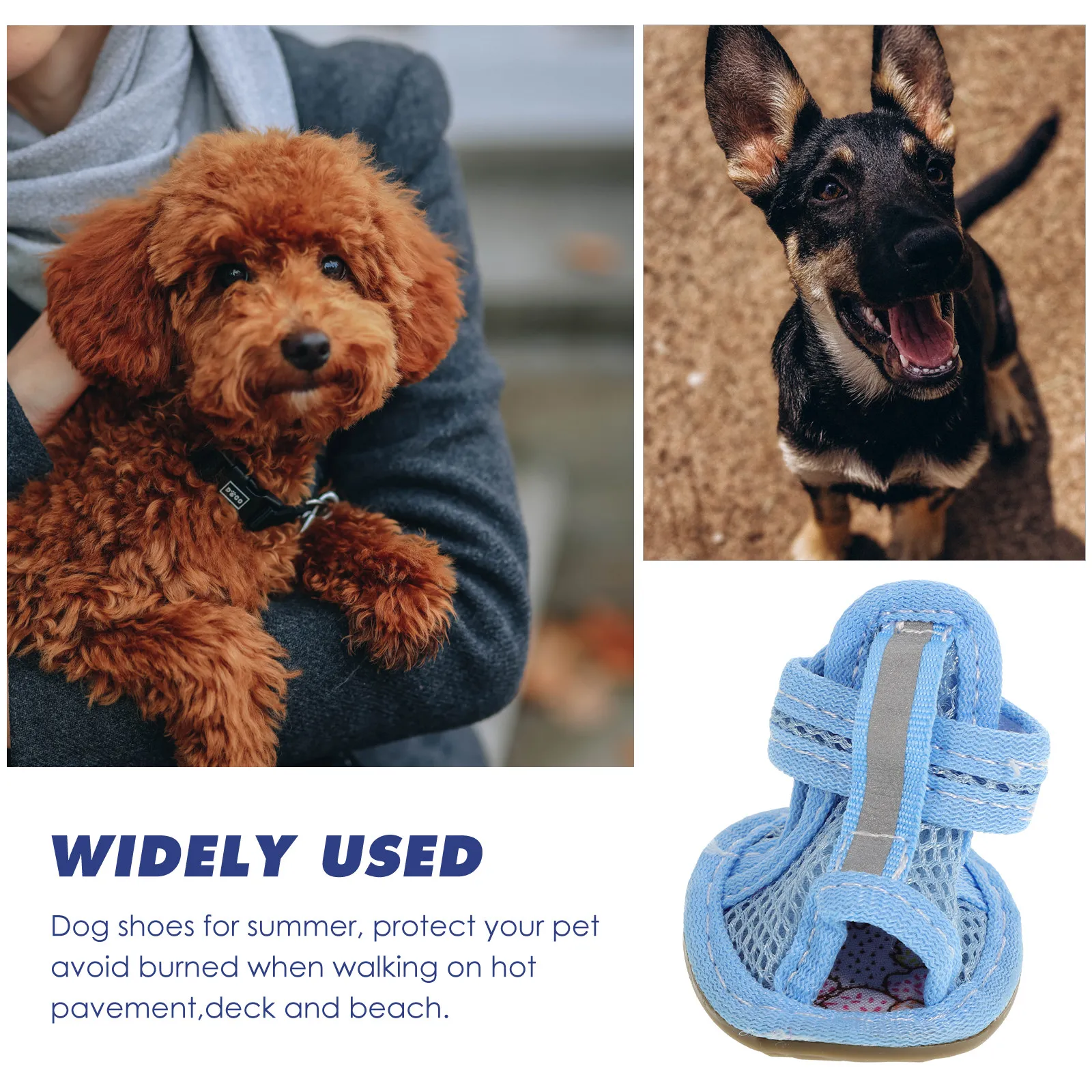 4Pcs Pet Dog Shoes Mesh Breathable Summer Anti-Slip Boots Flexible Sole Protect Hot Pavement Blue Size 3