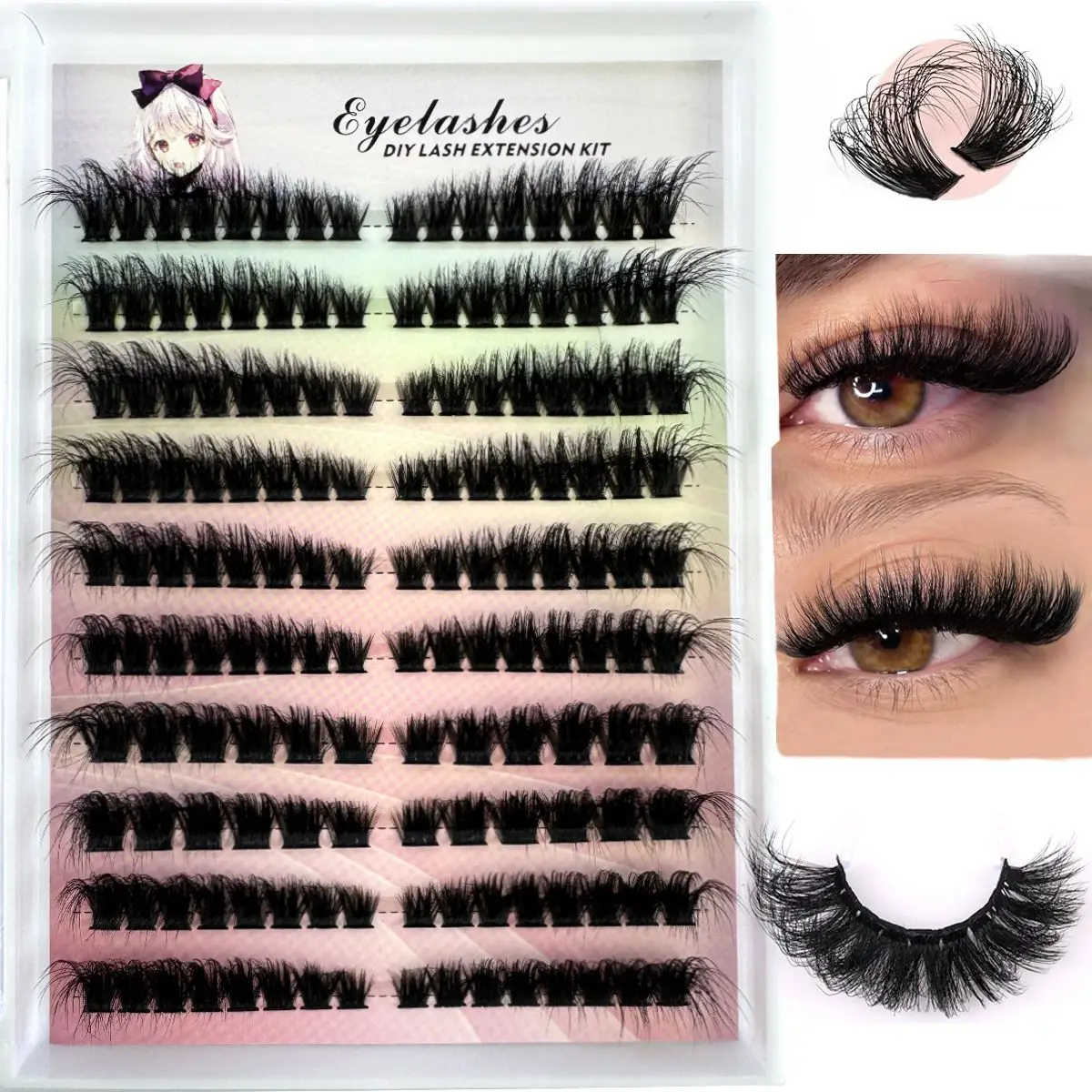 Left+Right Eye Lash Extension Cat/Fox  Eye Effect Lash Single Clusters 3D Wispy Natural Looking DIY Segmented Eyelash Extensions