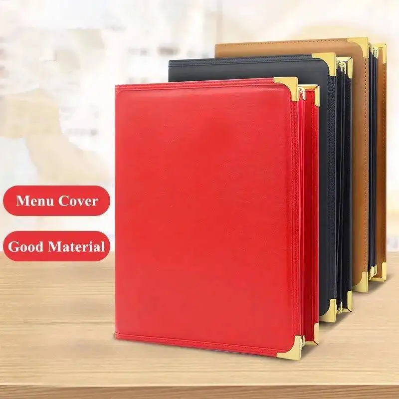 Custom 6 Pages 12 Views A4 Restaurant Menu Cover Clear Viewing Surfaces PVC Menu Paper Holder Book Folder
