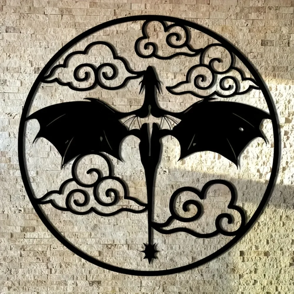 CIFBUY Iron Wall Art Round Dragon Knight Sculpture Black Cloud Pattern Unique Home Patio Decor Housewarming Gift