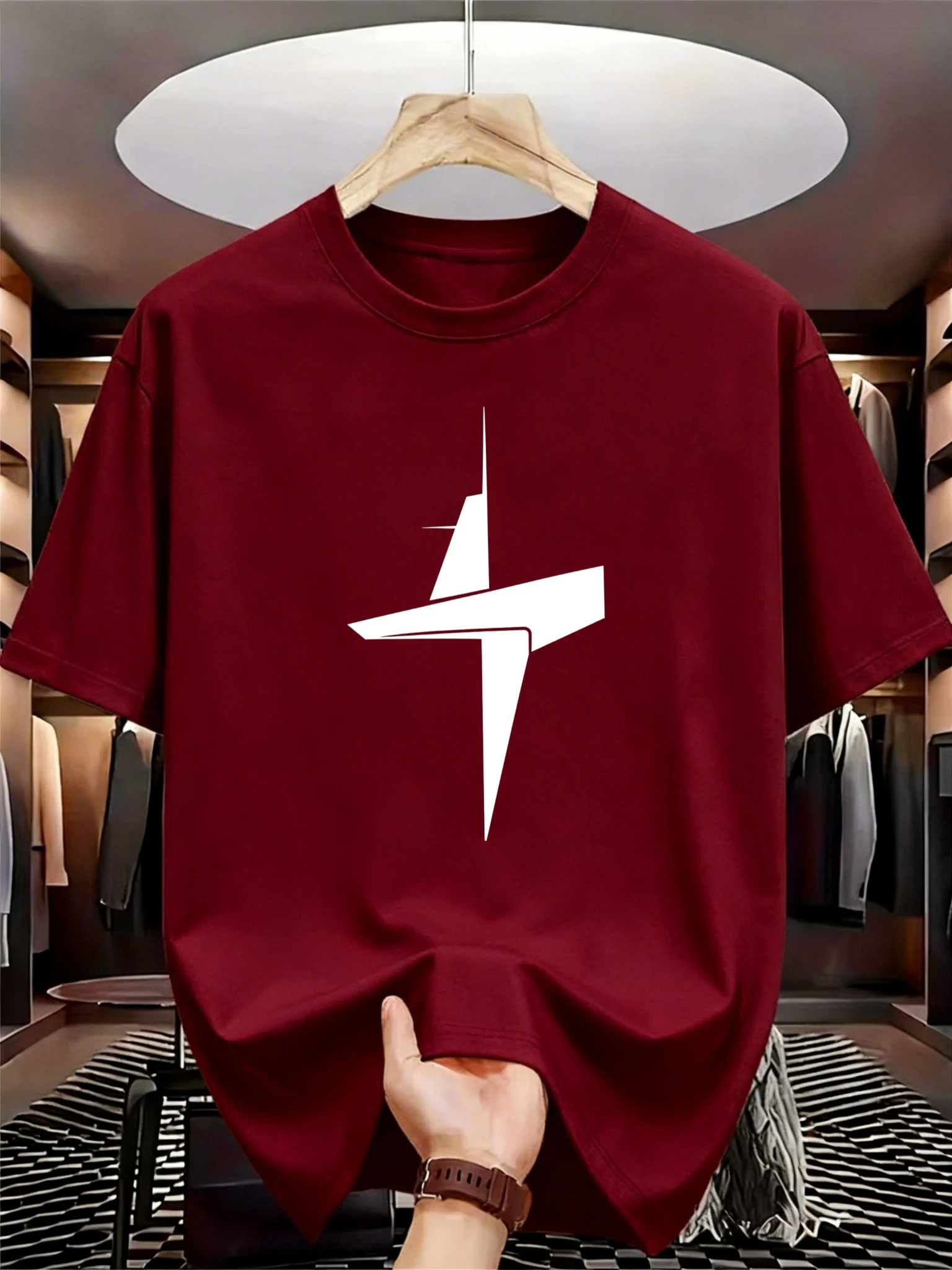 Men 100% Cotton Streetwear T-Shirt Abstract Airplane Graphic Black Hip Hop Loose Tee Anti-Fading Casual Fashion Tops
