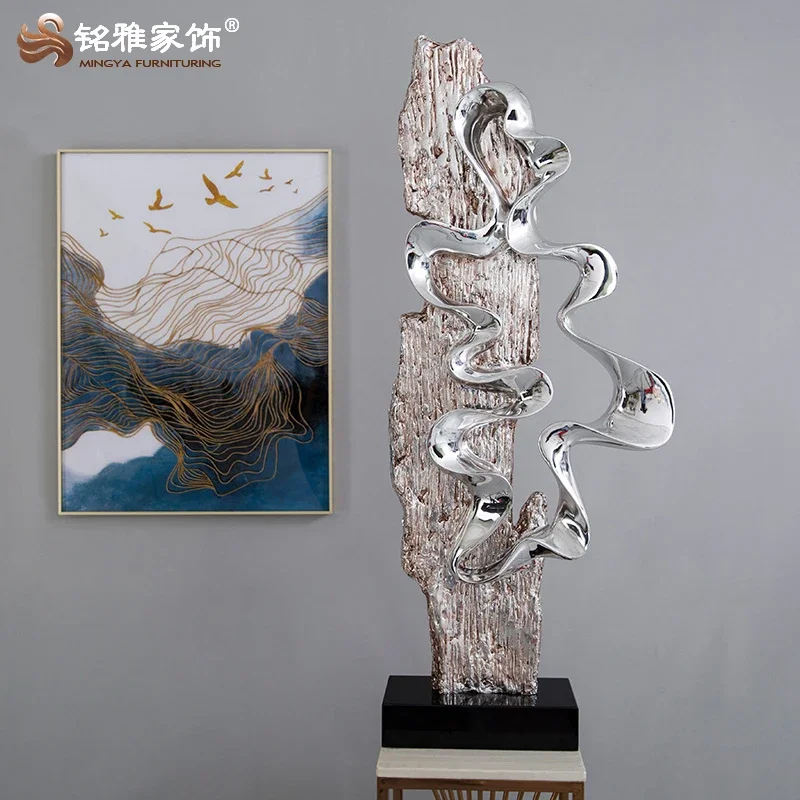 Factory price unique new year crafts home decoration resin material silver color tall sculpture