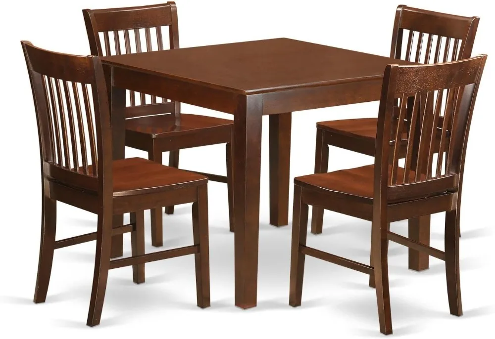 5 Piece Dining Set Includes a Square Dinner Table and 4 Kitchen Dining Chairs, 36x36 Inch, Mahogany