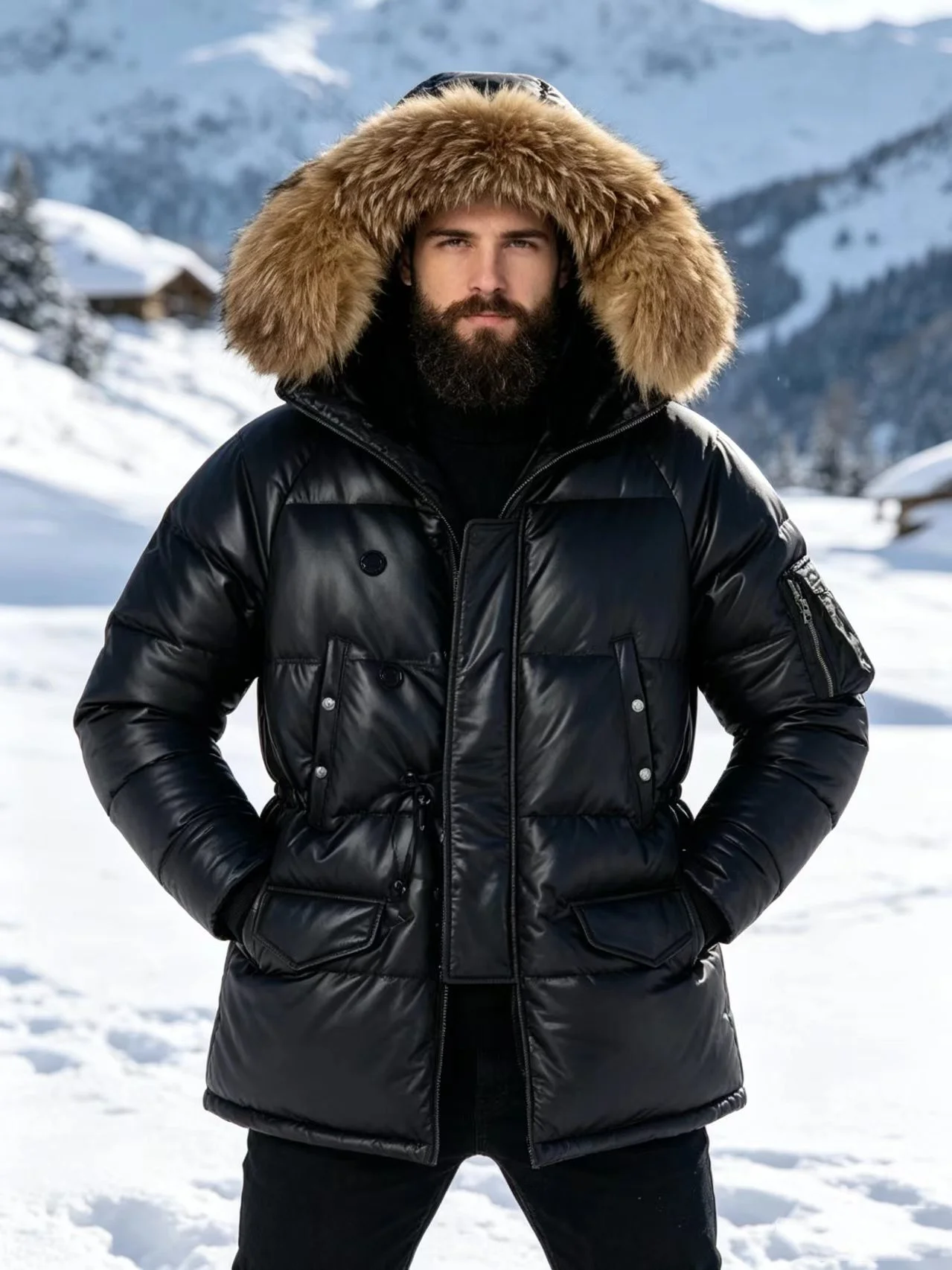 Black Hooded Winter Down Jacket Men Casual Style Plus Size 5XL Genuine Natural Thick Cowhide Turn-Down Collar Leather Coat