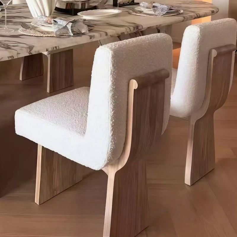 

Nordic minimalist cream style dining chair home comfort back chair lamb wool makeup single chair medieval wabi-sabi wind chair