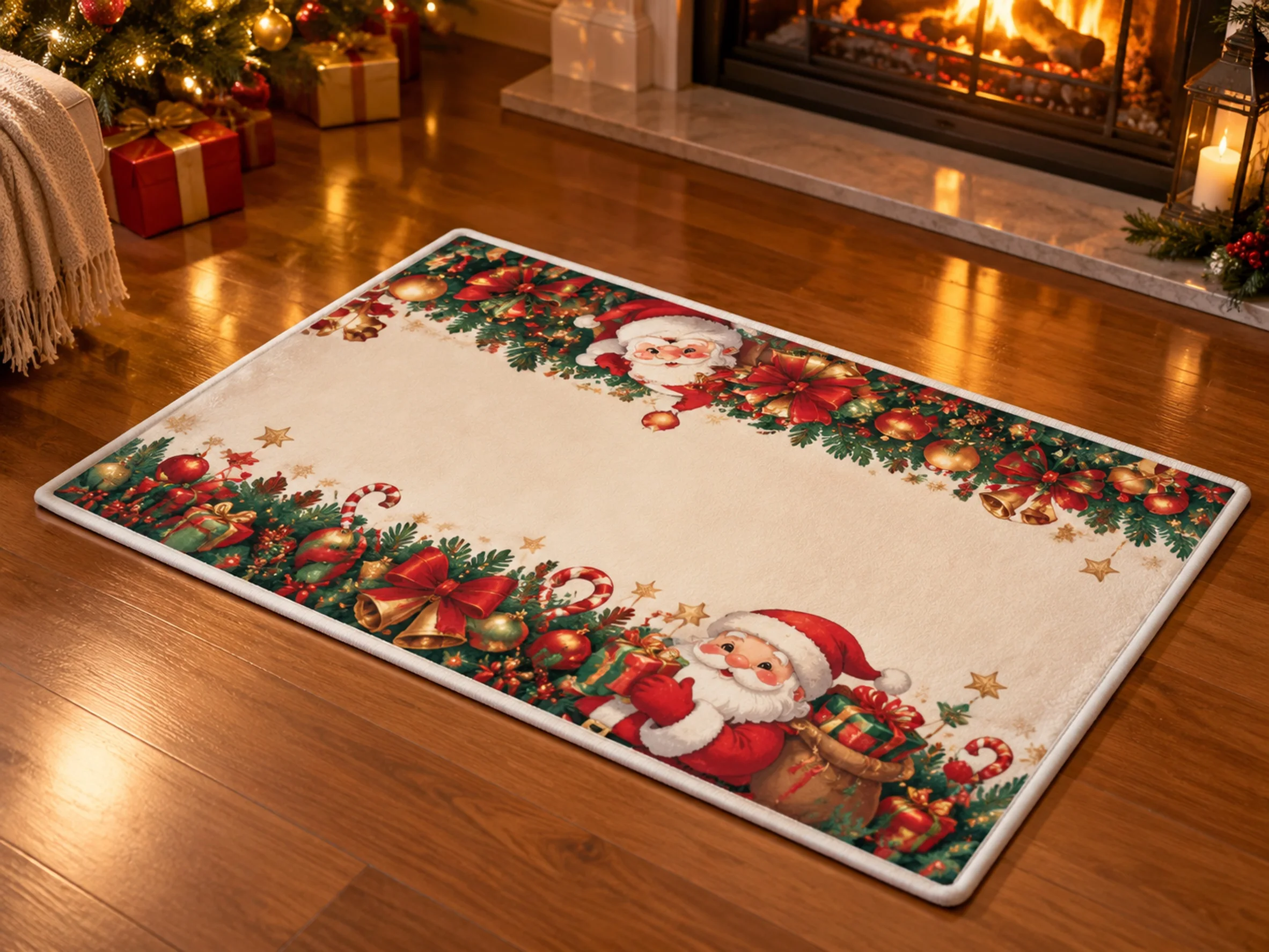 VIKAMA Christmas Red Navy Santa Flannel Door Mat, Non-Slip Washable Xmas Mat, Xmas Decor for Living Room, Kitchen, Bathroom
