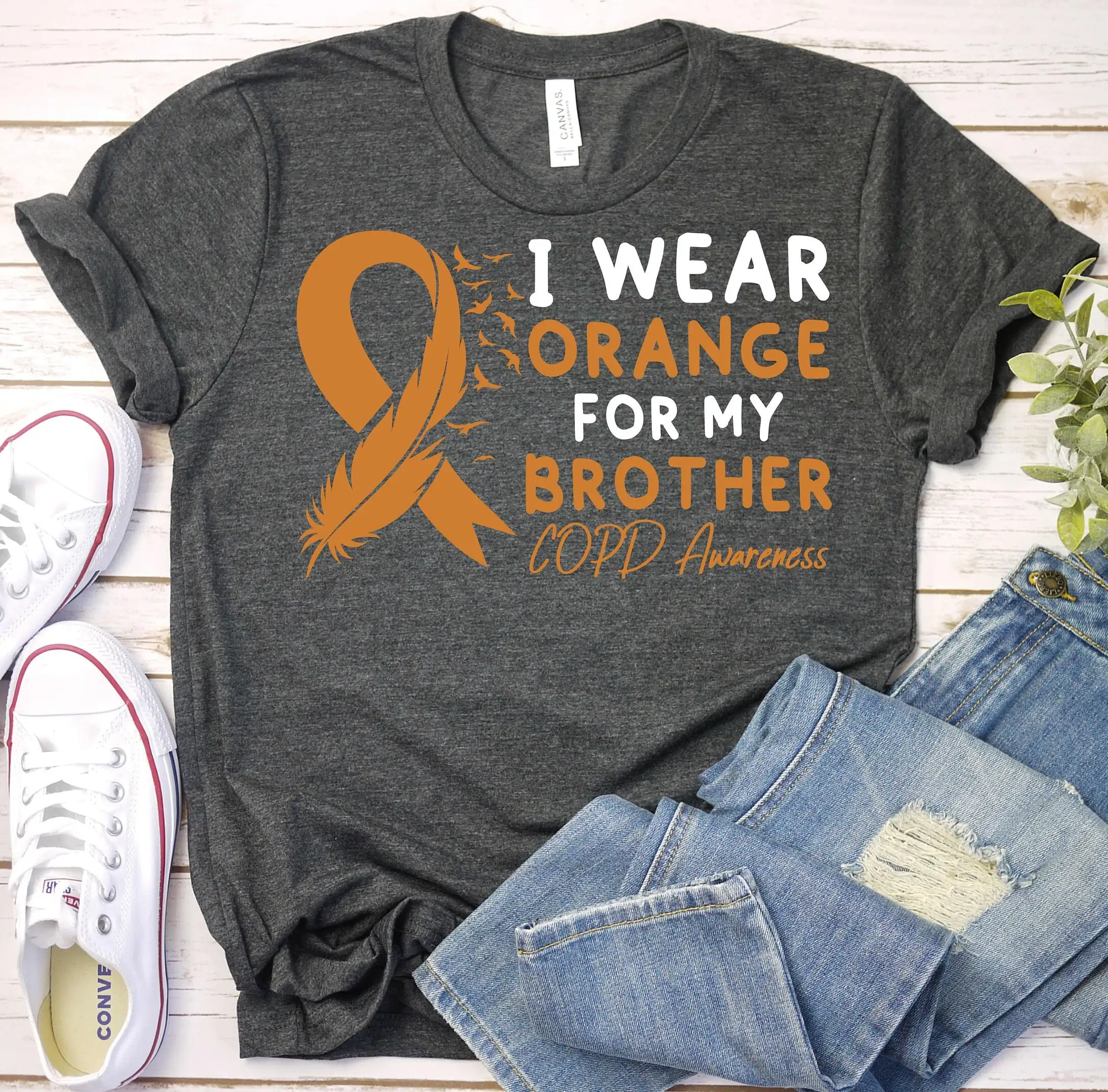 Copd Awareness T Shirt Orange Ribbon Chronic Obstructive Pulmonary Disease Lung Support Brother