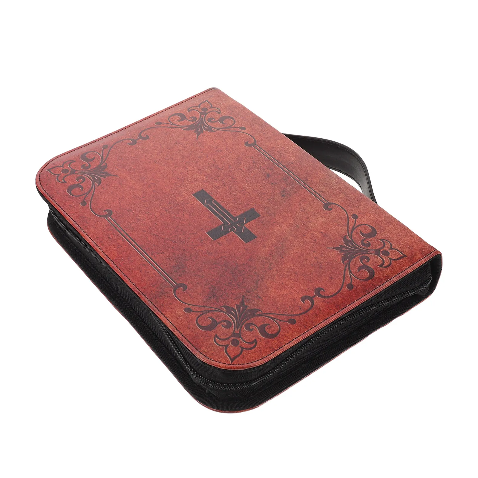 PU Bible Cover 11 X 8 X 2 Inch Vintage Embossed Cross Protective Carrying Case Bible Bag Scripture Holder Portable Book