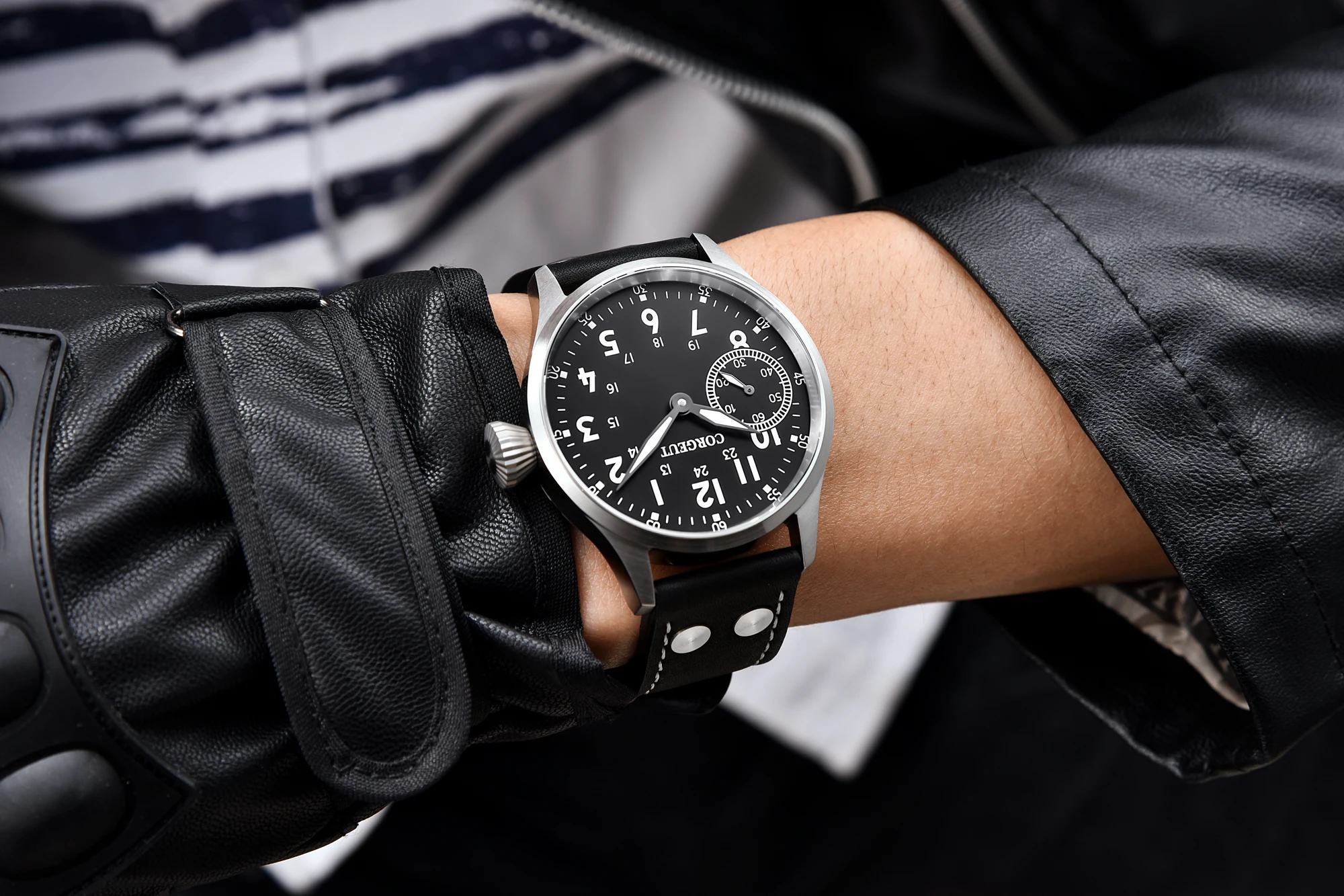 Corgeut Men Hand Mechanical Watch Military Sport Swim Leather Cowhide Strap Waterproof Luminous Wrist Watches2017