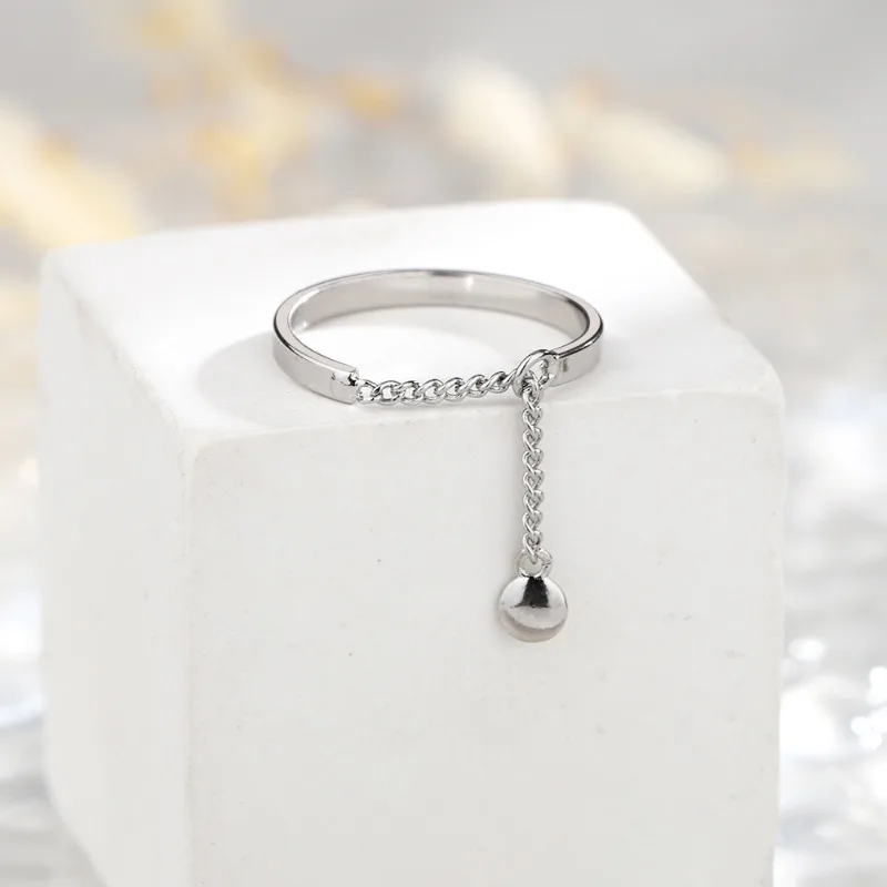 A Girl 1Pcs Chain Tassels Ring Adjustable Simple Korean Fashion Women Party Ring Finger Korean Silver Color Jewelry image 5
