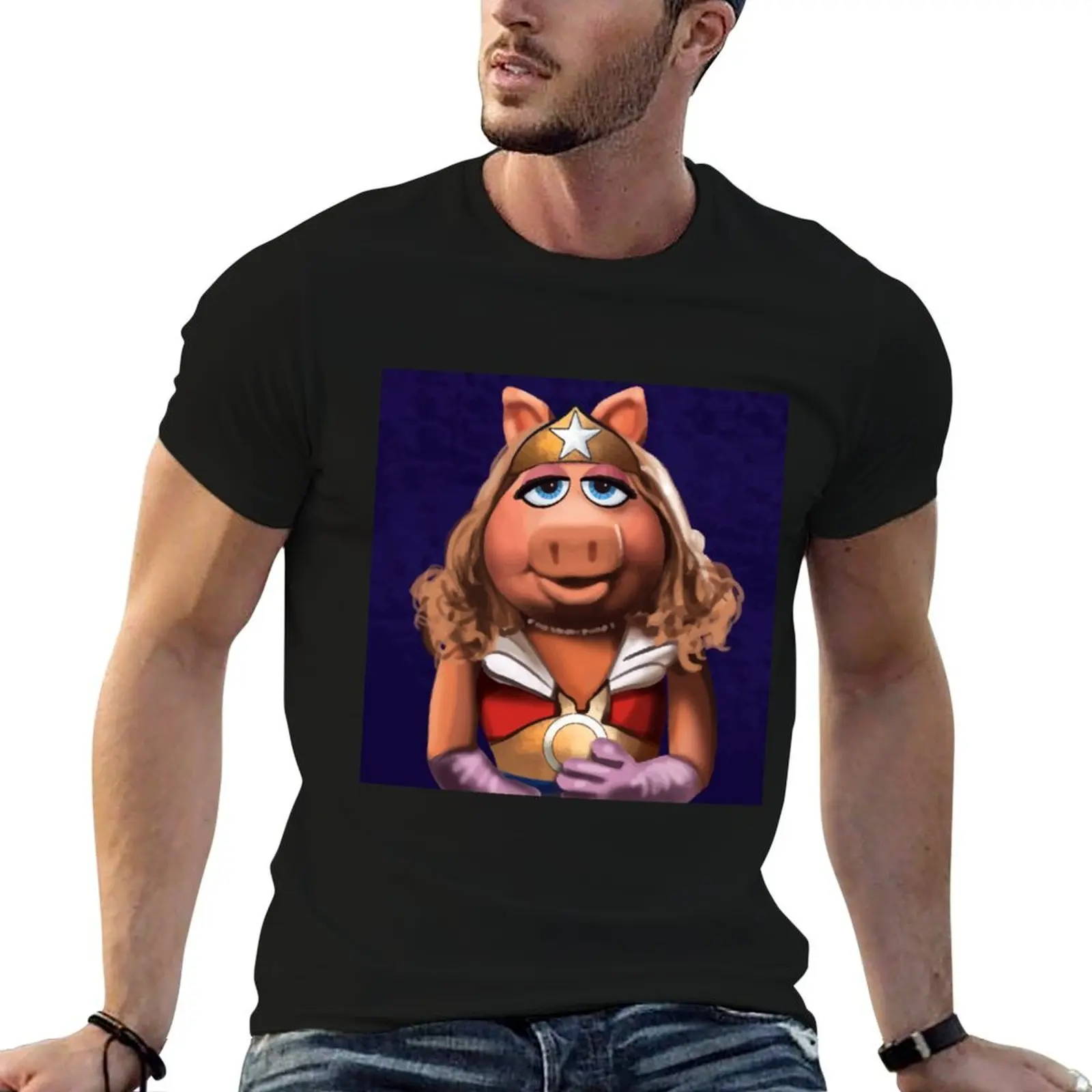 

Miss man g t plain Muppet package Wonder for cotton men man for black t-shirt T-Shirt Piggy shirts