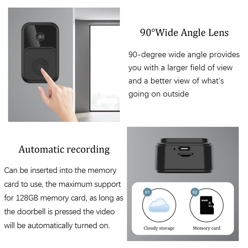 Smart Wireless Remote Video Doorbell, Camera Wireless Intercom Doorbell, HD Night Vision Wifi Tuya Security Doorbell