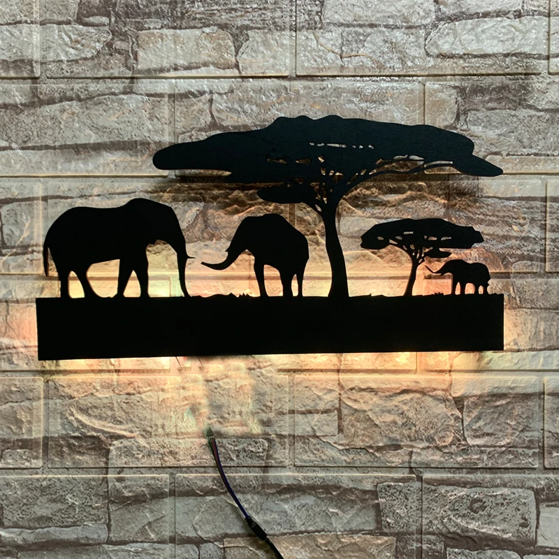 ZK50 Is Now Hot Selling Elephant Journey LED Wall Lamp Bedroom Restaurant Bar Wall Decoration Remote Control USB Night Light