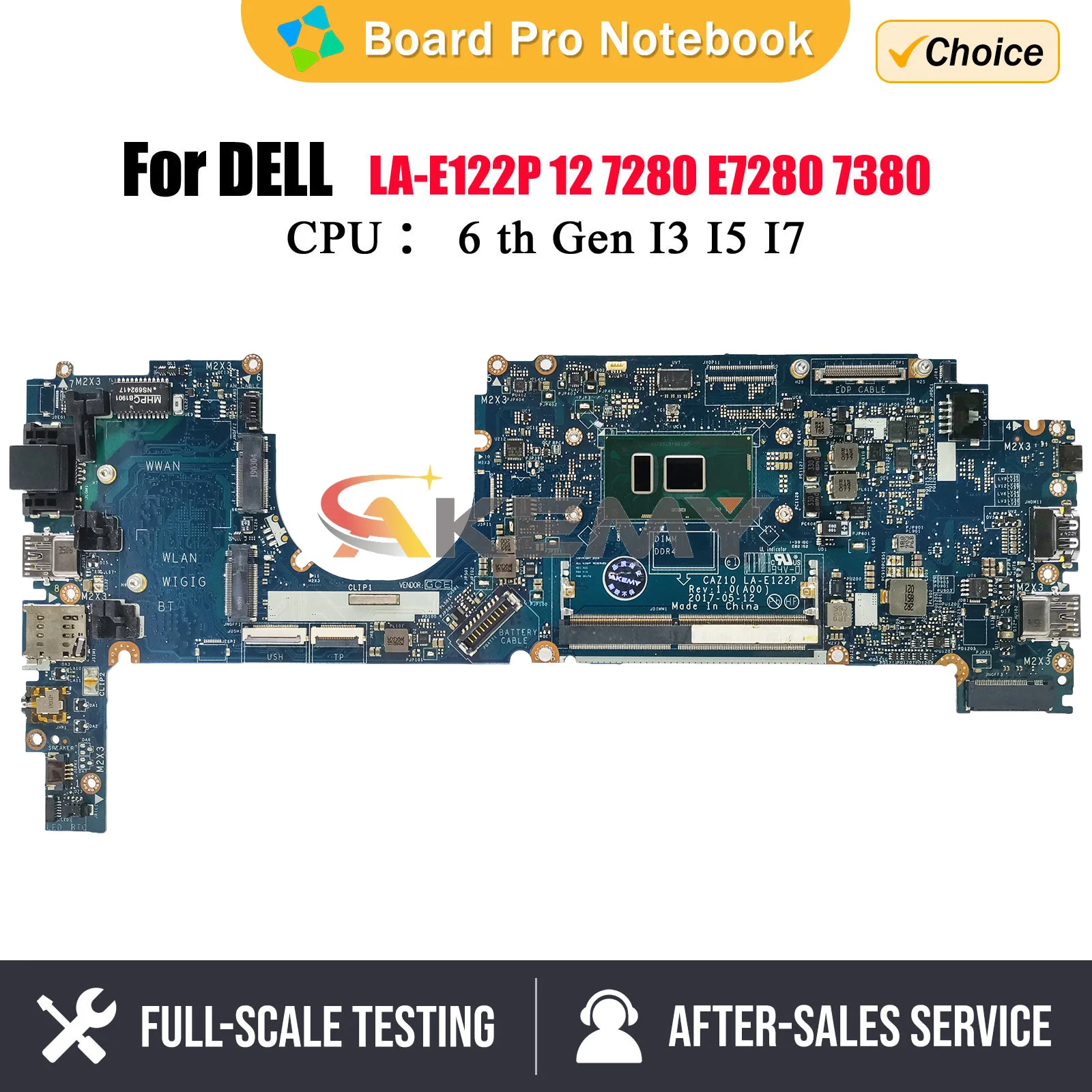 

CAZ10 LA-E122P LA-E121P For DELL Latitude 7280 Laptop Motherboard with i5 i7 6th/7th Gen CPU 0W87R5 DDR4 100% Fully tested