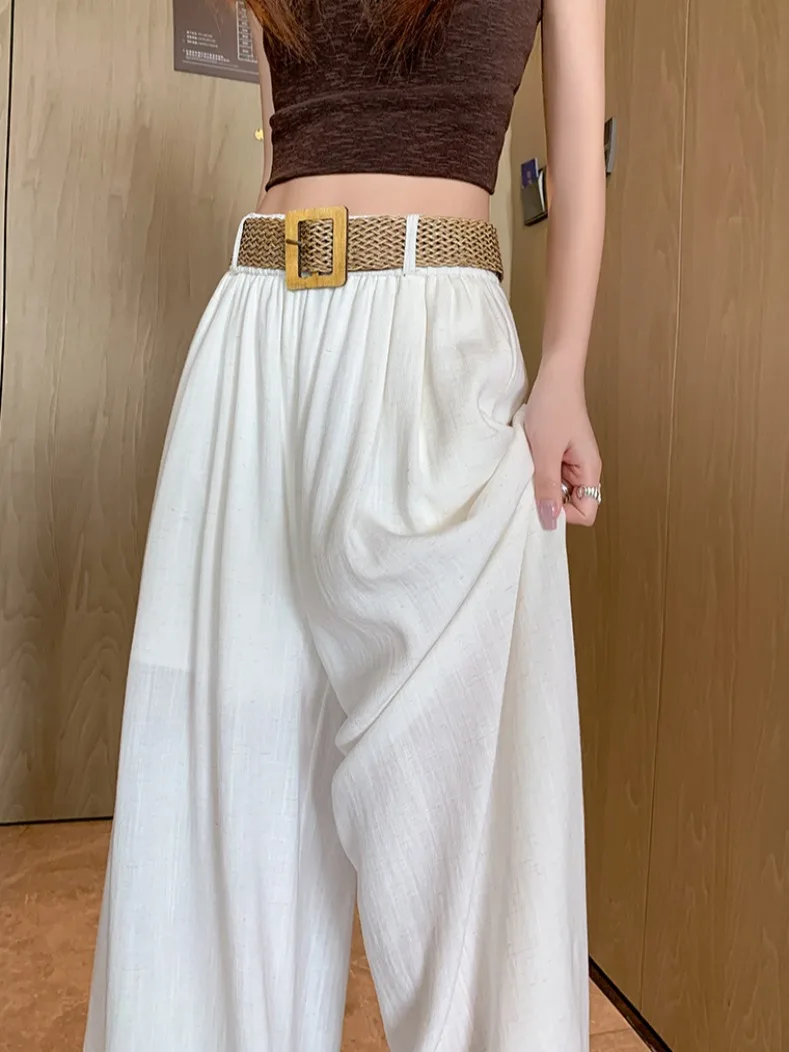 

Женские повседневные широкие брюки из хлопка и льна, летние, легкие, комфортные, мягкие, с высокой талией, прямого кроя, юбка-брюки