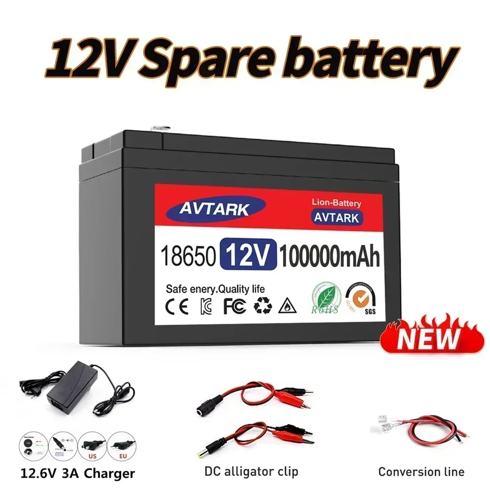 NEW Sprayers 12V 120Ah Built-In High Current 30A BMS 18650 Lithium Battery Pack For Electric Vehicle Batterie 12.6V Charger