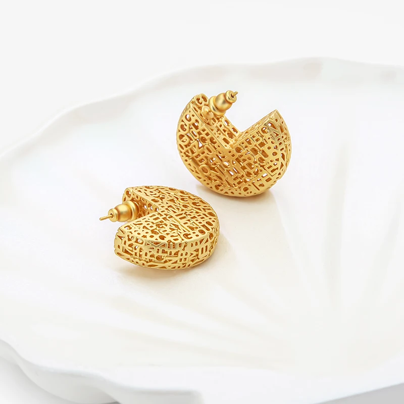 IVOG Hollow Out Seven Character Design Earring For Women Gold Color Circle Earring Fashion Jewelry Official Flagship Store