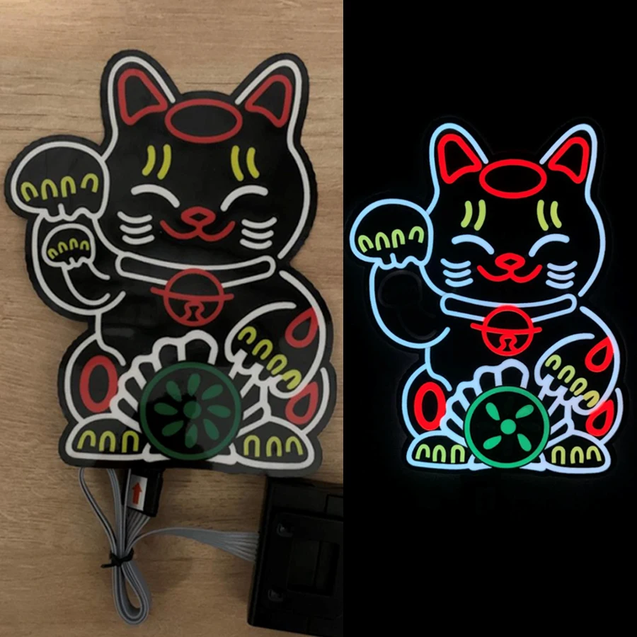 Lucky Turbo Cat LED Light Window Sticker JDM Night Glow Windshield Sticker Decorate Car Accessories Light Board Personality