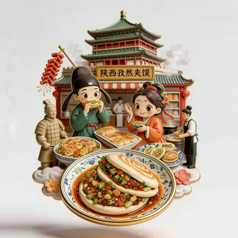 Food Metal Relief Of Shaanxi Rougamo Butter Cake, China 3D Fridge Magnets Tourism Souvenirs Refrigerator Magnetic Stickers