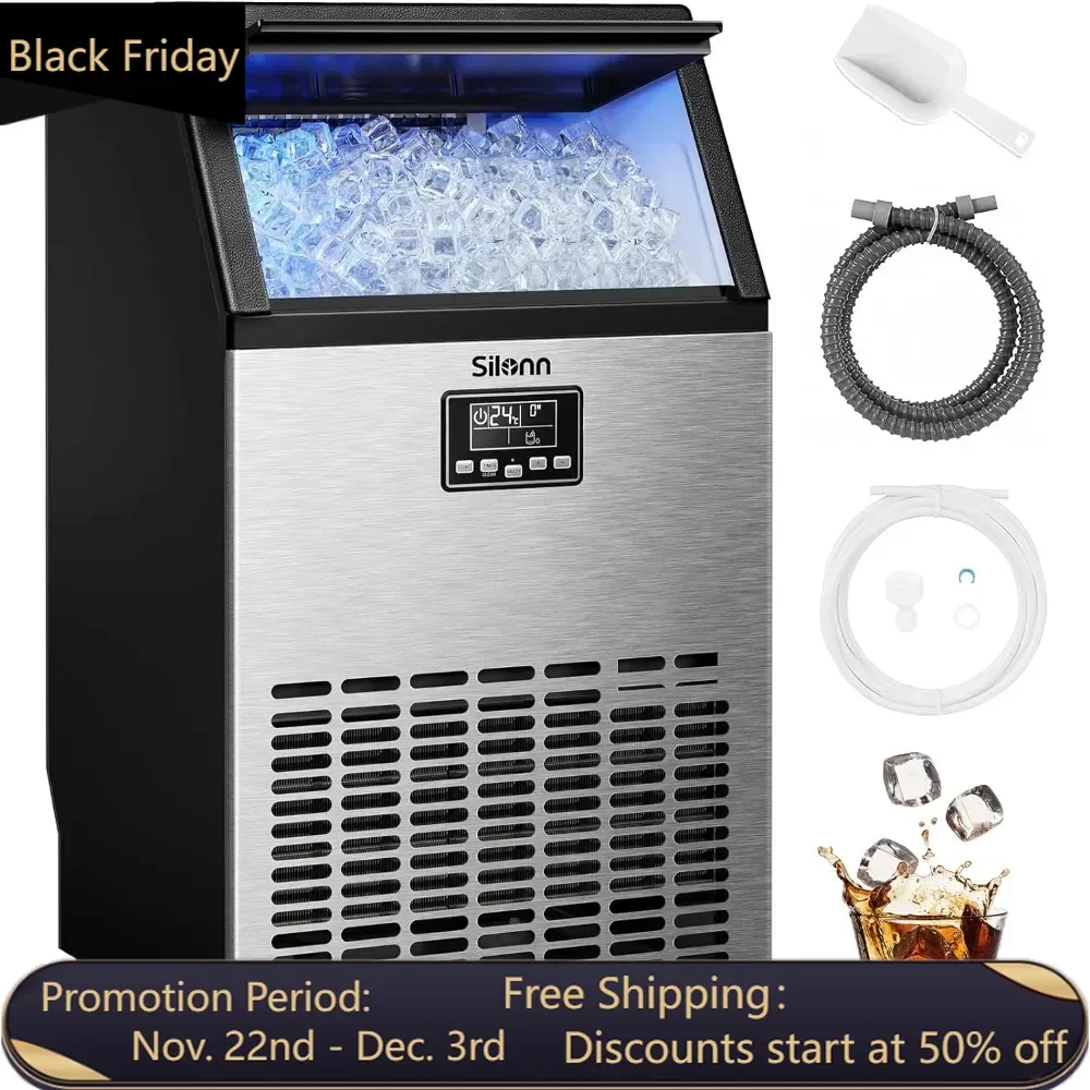 Commercial Ice Maker, Creates 150lbs in 24H, 33lbs Ice Storage,Stainless Steel Freestanding Ice Maker Machine with Self-Cleaning